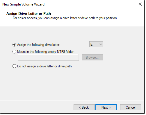 Assigning a drive letter.