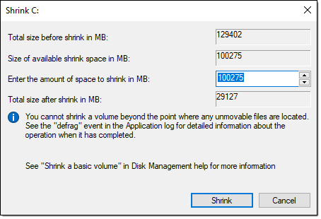 Shrinking the C: volume.