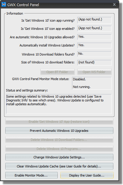 GWX Control Panel