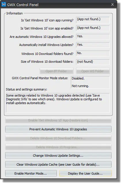 GWX Control Panel