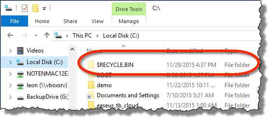 Recycle Bin on C: