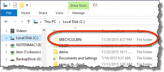 Recycle Bin on C: