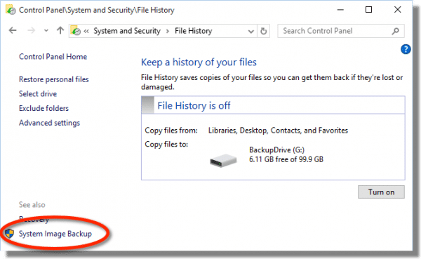 Link do systemu obrazu Windows 10 Backup