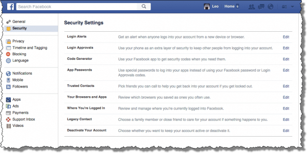 Facebook Security Settings