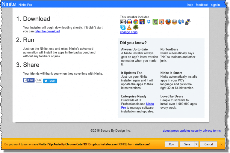 Ninite Installer - Run or Save