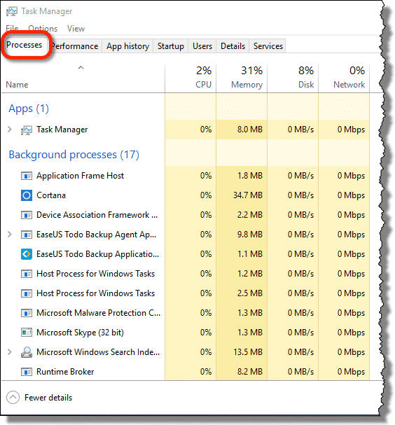 Windows 10 Task Manager