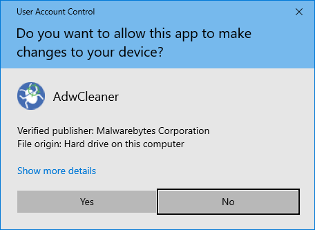 AdwCleaner UAC Prompt