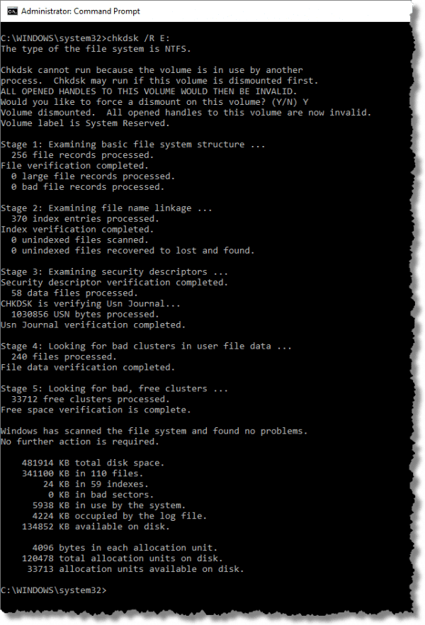 CHKDSK run