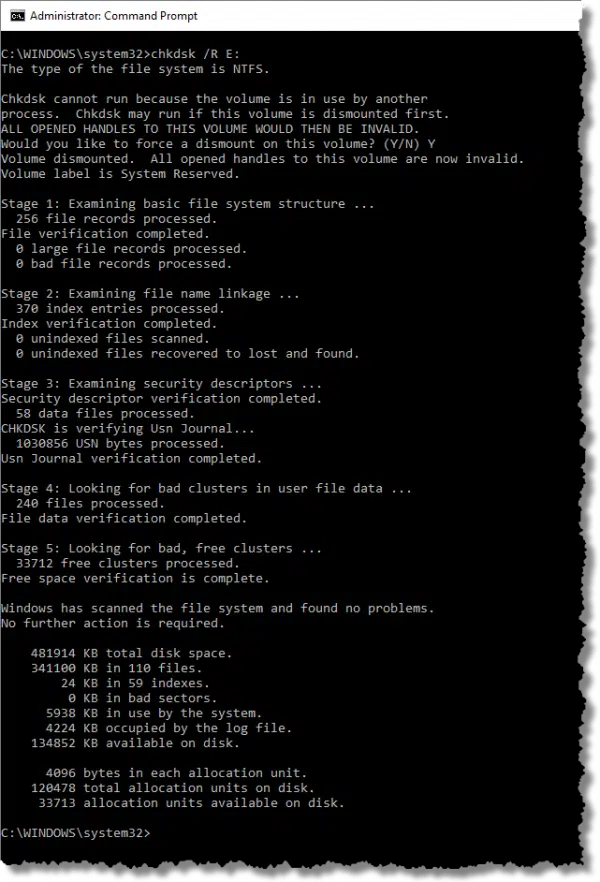 CHKDSK run