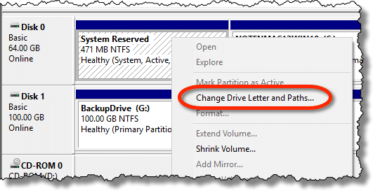 Right clicking on a drive without a letter