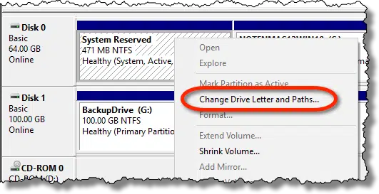Right clicking on a drive without a letter