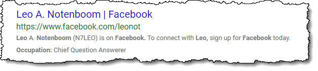Example of a Facebook profile in search results.