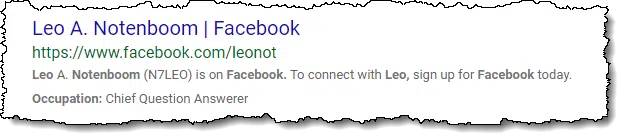 Example of a Facebook profile in search results.