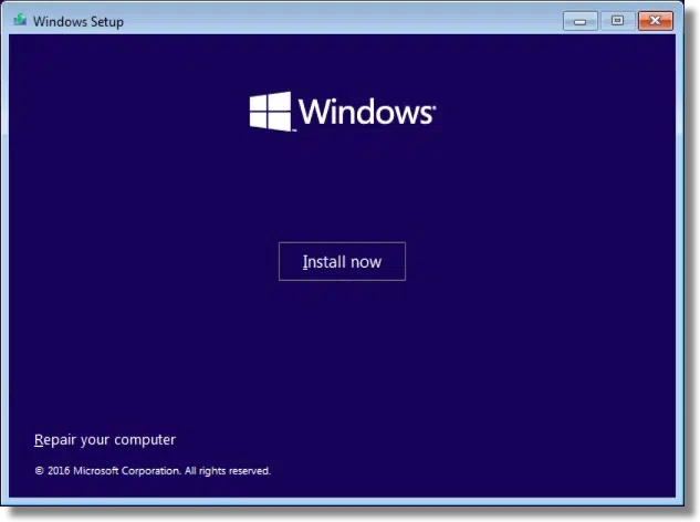 Windows Setup Install Now