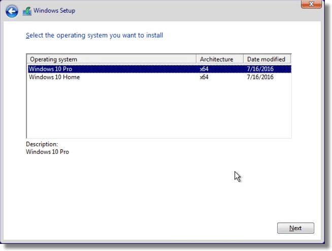 Windows Setup Edition Selection