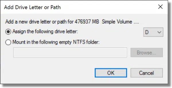 Add a Drive Letter dialog