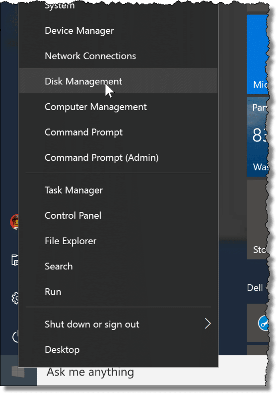 Disk Management menu item