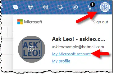 My Microsoft account link.