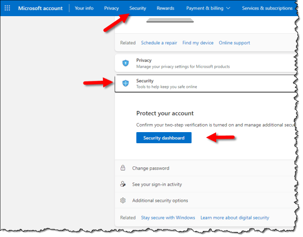 Security Dashboard Links.