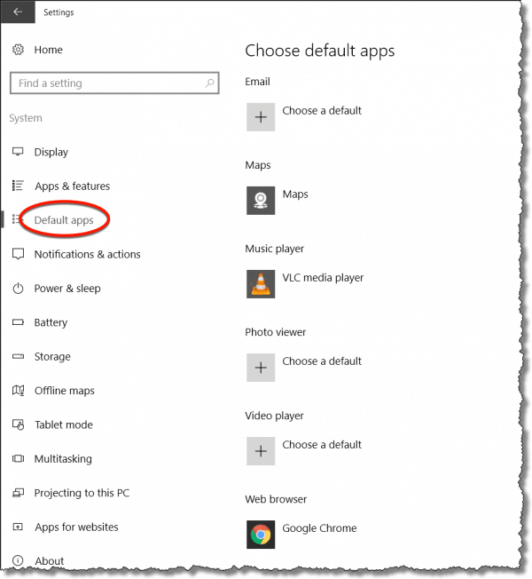 Choose default apps