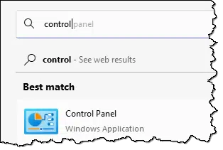 Control Panel in Start menu search.