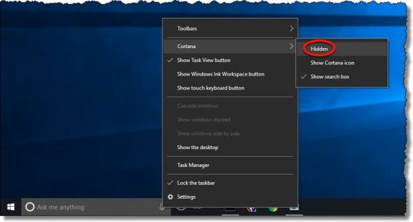 Hide Cortana
