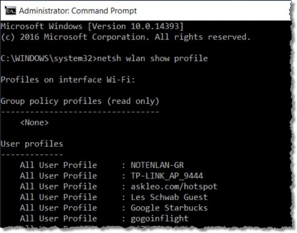 netsh wlan show profiles