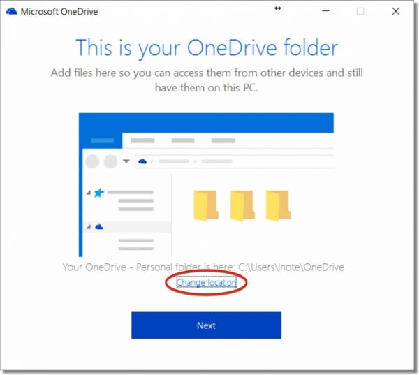 OneDrive Change Location Link