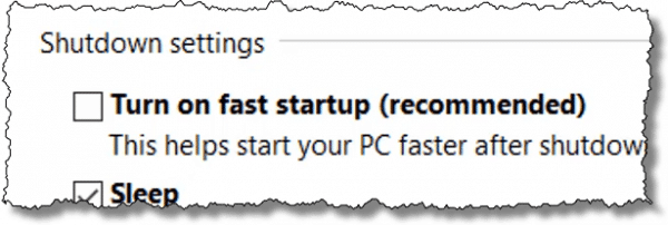 Turn on fast startup checkbox