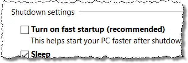 Turn on fast startup checkbox