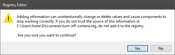 Registry Editor Warning