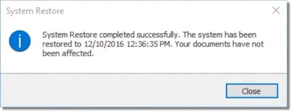 System Restore Complete