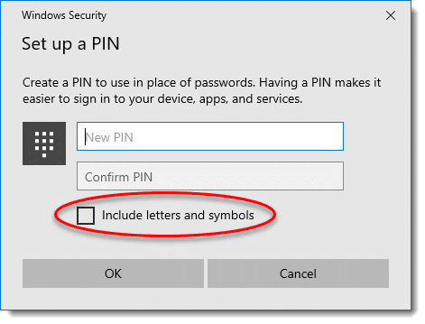 Include letters and symbols in your PIN