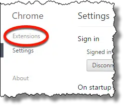 Extensions link in Chrome settings