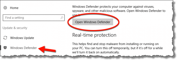 Open Windows Defender