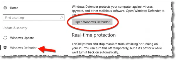 Open Windows Defender