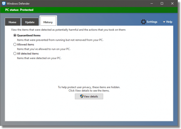 Windows Defender History