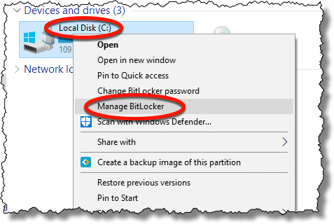 Manage Bitlocker item