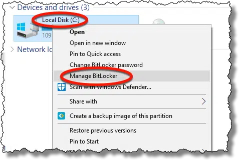 Manage Bitlocker item