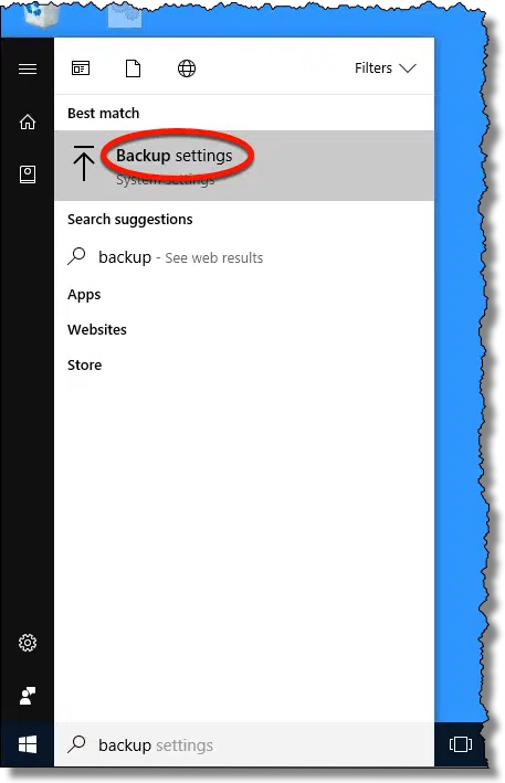 Windows 10 Search for Backup