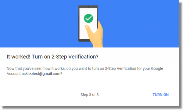 Google - Turn on 2 step verification