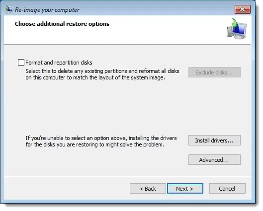 Advanced restore options