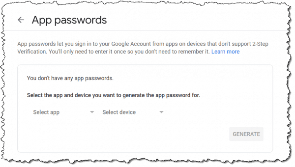 Google app passwords.