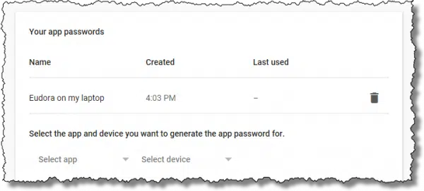 Existing App Password
