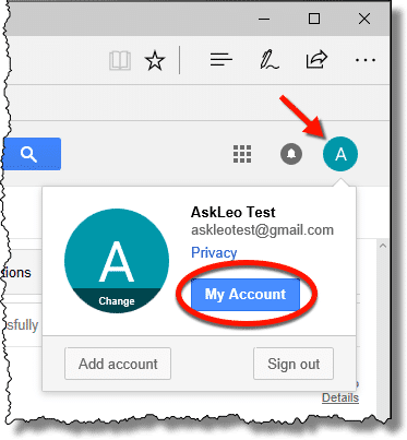 Google My Account button