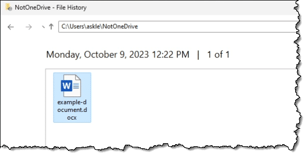 NotOneDrive folder in File History.