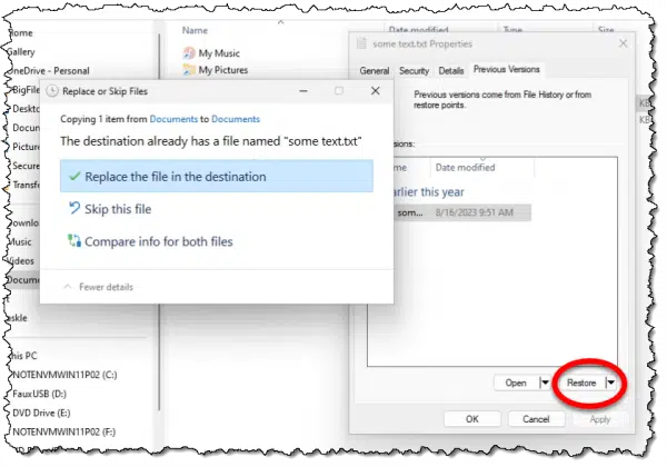 Restoring a file.