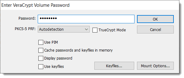 Mounting and Entering the Password in VeraCrypt.