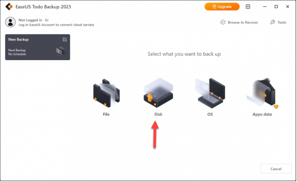 EaseUS Todo Create Backup: backup type selection.