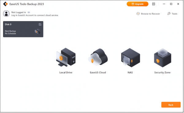 EaseUS Todo: Backup destination types.